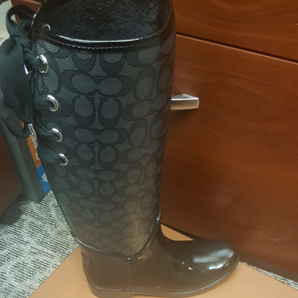 Coach Tristee Signature Black Tall Lace Rainboots
